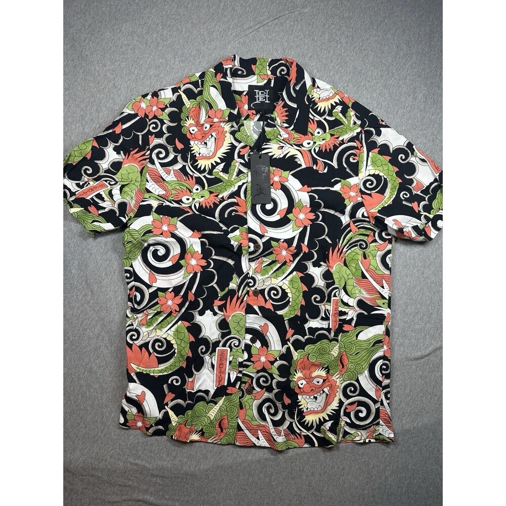 Ed Hardy Japan Dragon Button Up Short Sleeve Shirt Casual Mens Size Small NWT